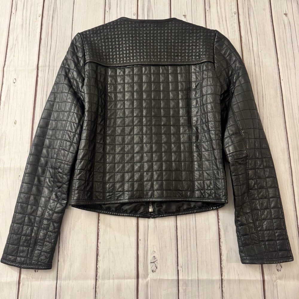 Zara Black‎ Lamb Leather Soft Quilted Size Small Jacket Zip Indie Rock Grunge - Picture 8 of 11